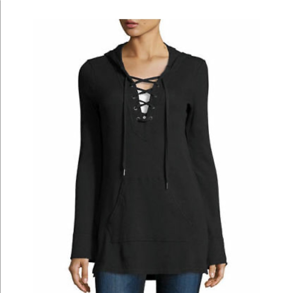 Splendid thermal lace up hoodie, black Sz medium